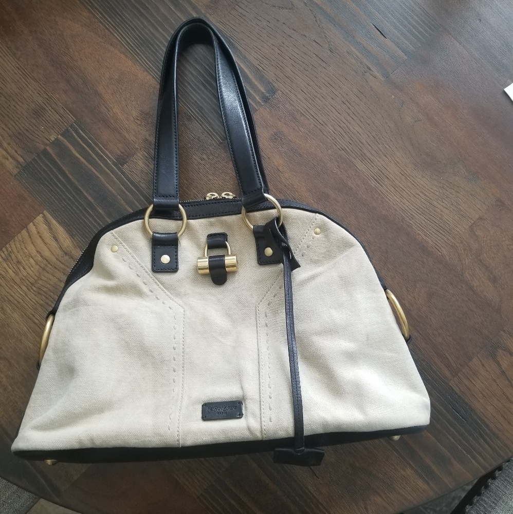 YSL Sac Muse Black and Linen handbag